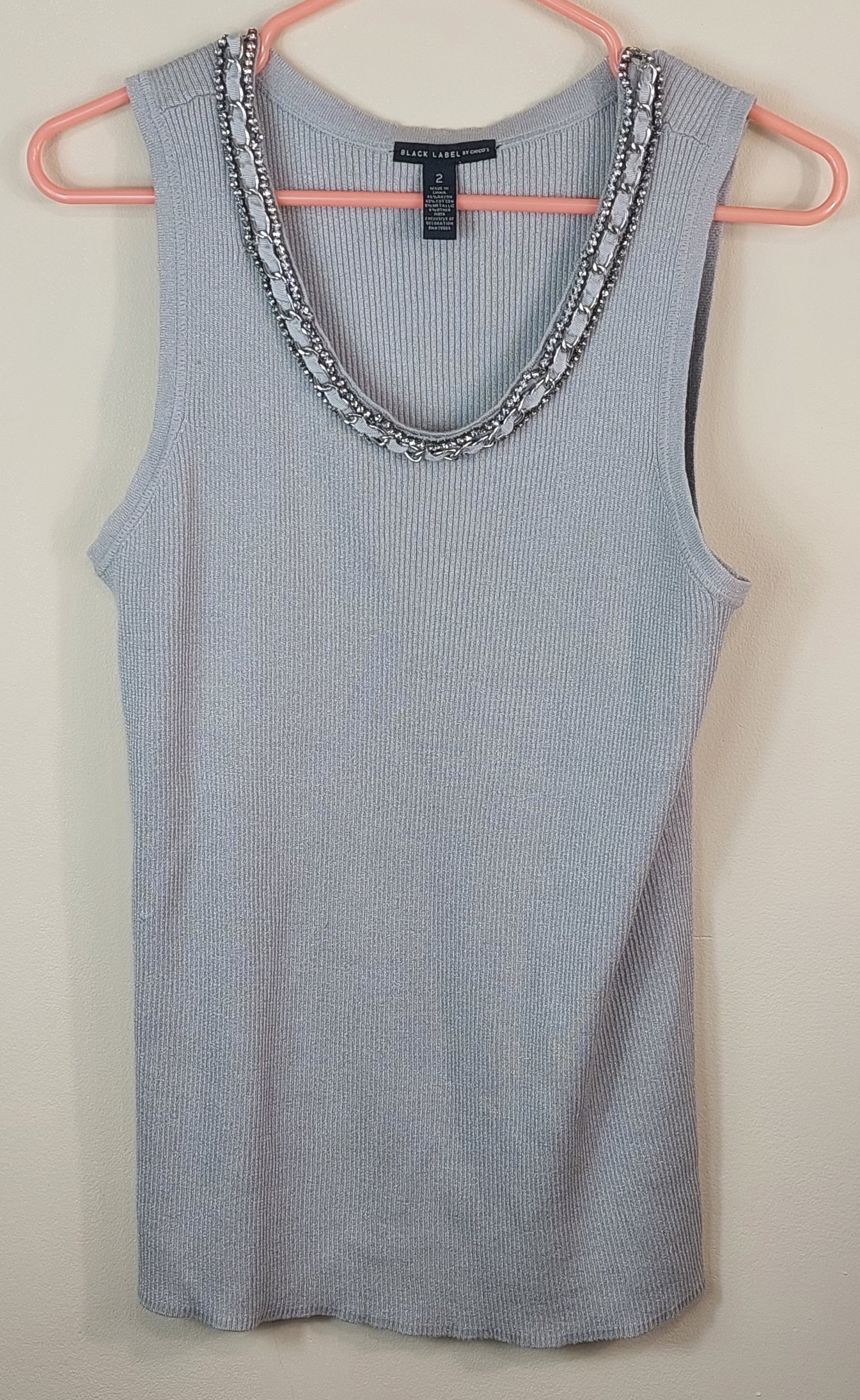 2 45 Black Label by Chicos Tank gray with colar embelishments size 2
