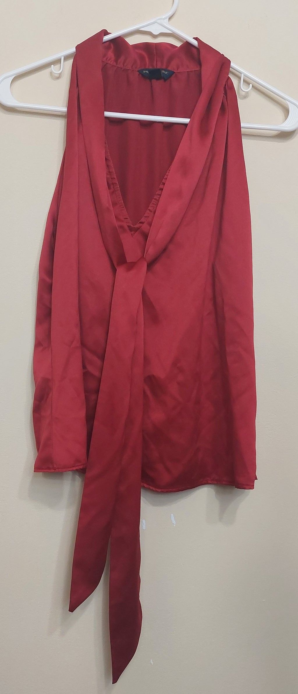 4 38 Banana Republic Large Sleeveless Tie Neck Blouse Red