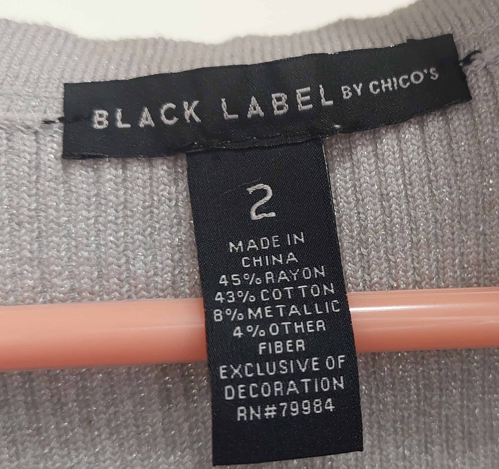 2 45 Black Label by Chicos Tank gray with colar embelishments size 2