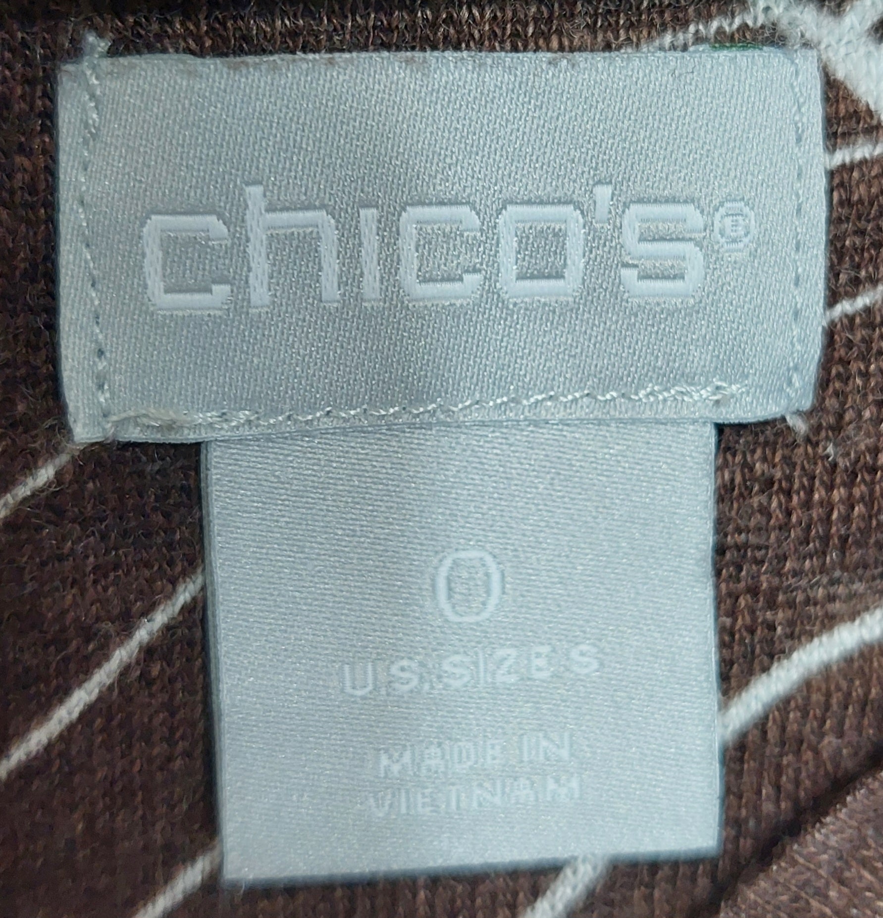 6 10 Chico's Brown White Tropical Leaf Print Knit Top Size 0 Small
