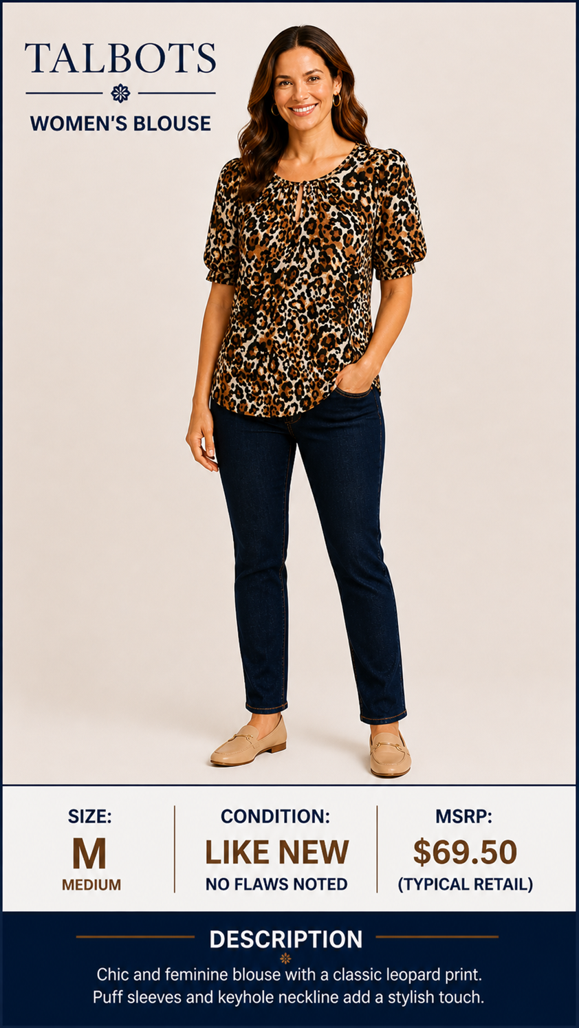 1 11 Talbots Medium Leopard Print Short Sleeve Blouse