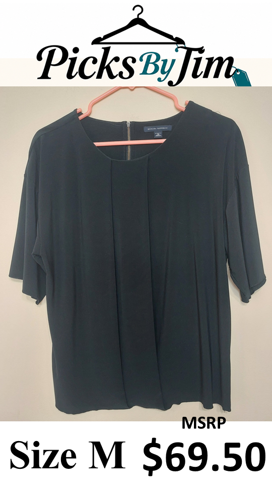7 10 Banana Republic Size Medium Black Stretch Pleated Top