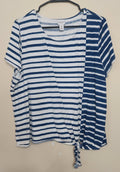 8 10 Weekends by Chico's Size XL 3 Blue White Striped Tie Front Knit Top Short Sleeve