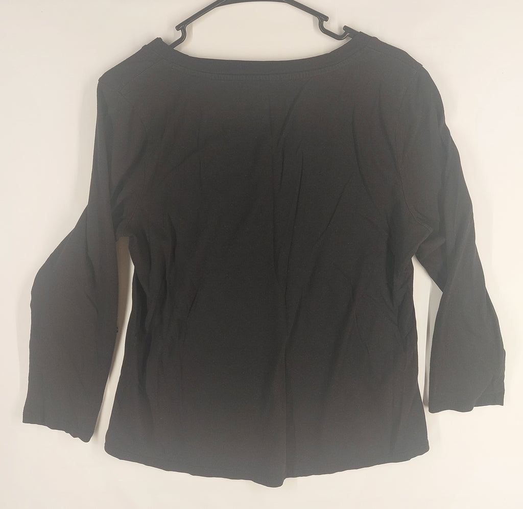 9-10 Talbots Size Large Black V-Neck 3/4 Sleeve 100% Cotton Top