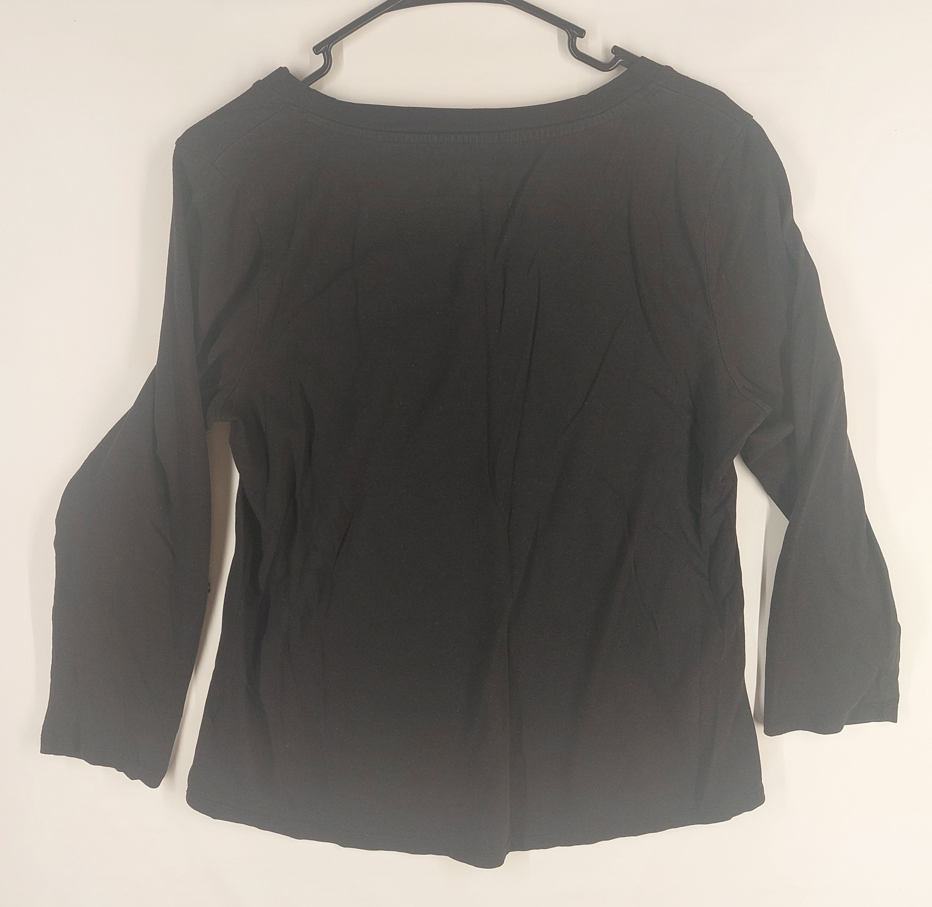 9-10 Talbots Size Large Black V-Neck 3/4 Sleeve 100% Cotton Top