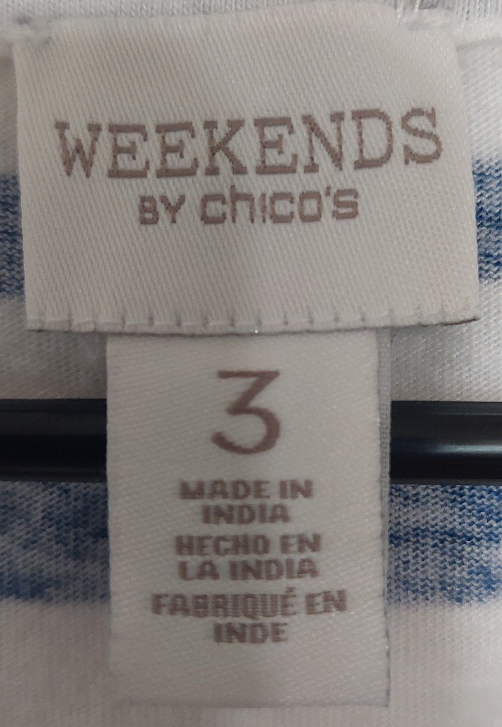 8 10 Weekends by Chico's Size XL 3 Blue White Striped Tie Front Knit Top Short Sleeve