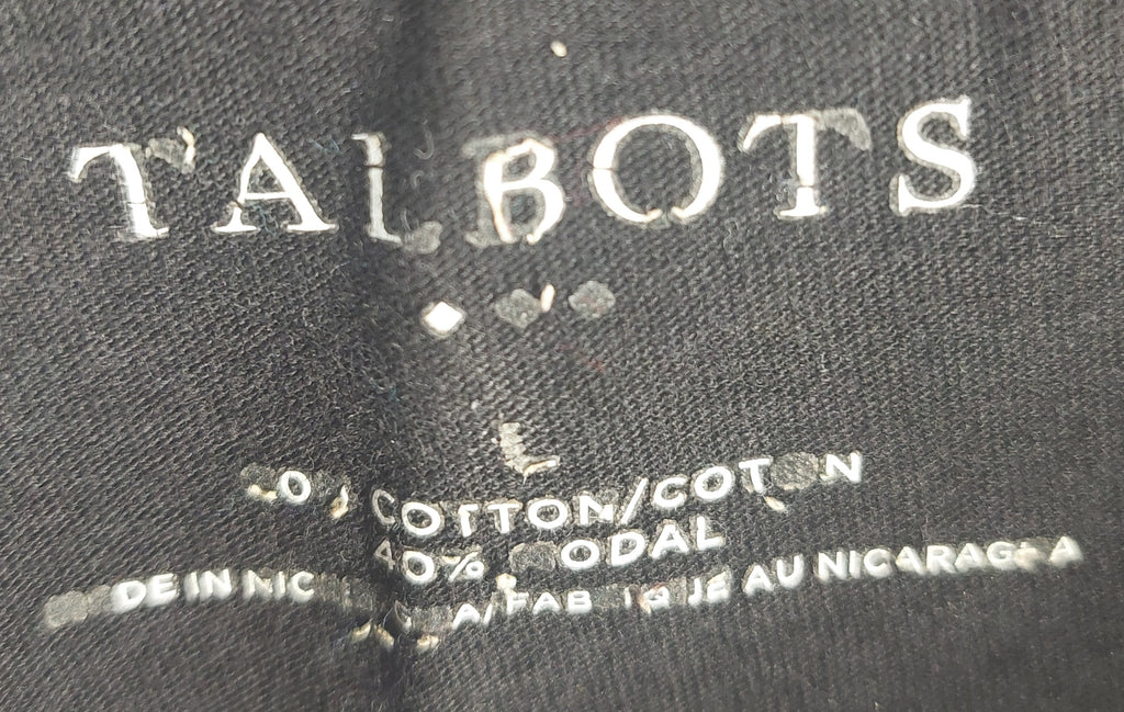 9-10 Talbots Size Large Black V-Neck 3/4 Sleeve 100% Cotton Top