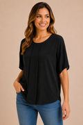 7 10 Banana Republic Size Medium Black Stretch Pleated Top