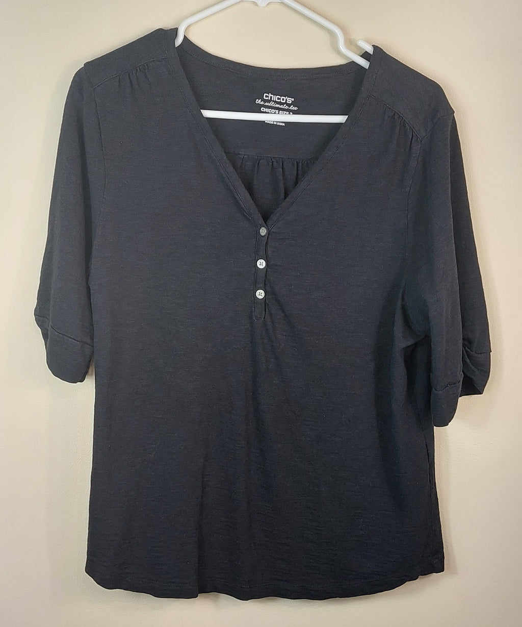 2 19 Chicos Black Tee with button front Size 2