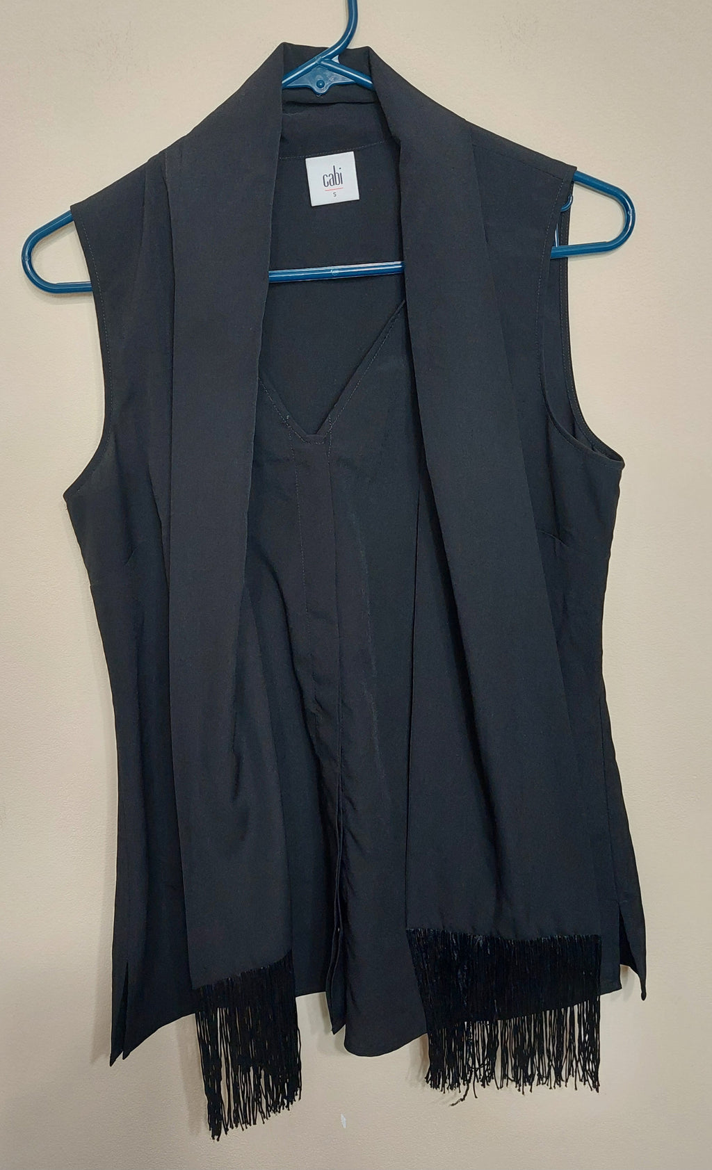 5 11 CAbi California Fringed-Panel Sleeveless V-Neck Blouse Size S
