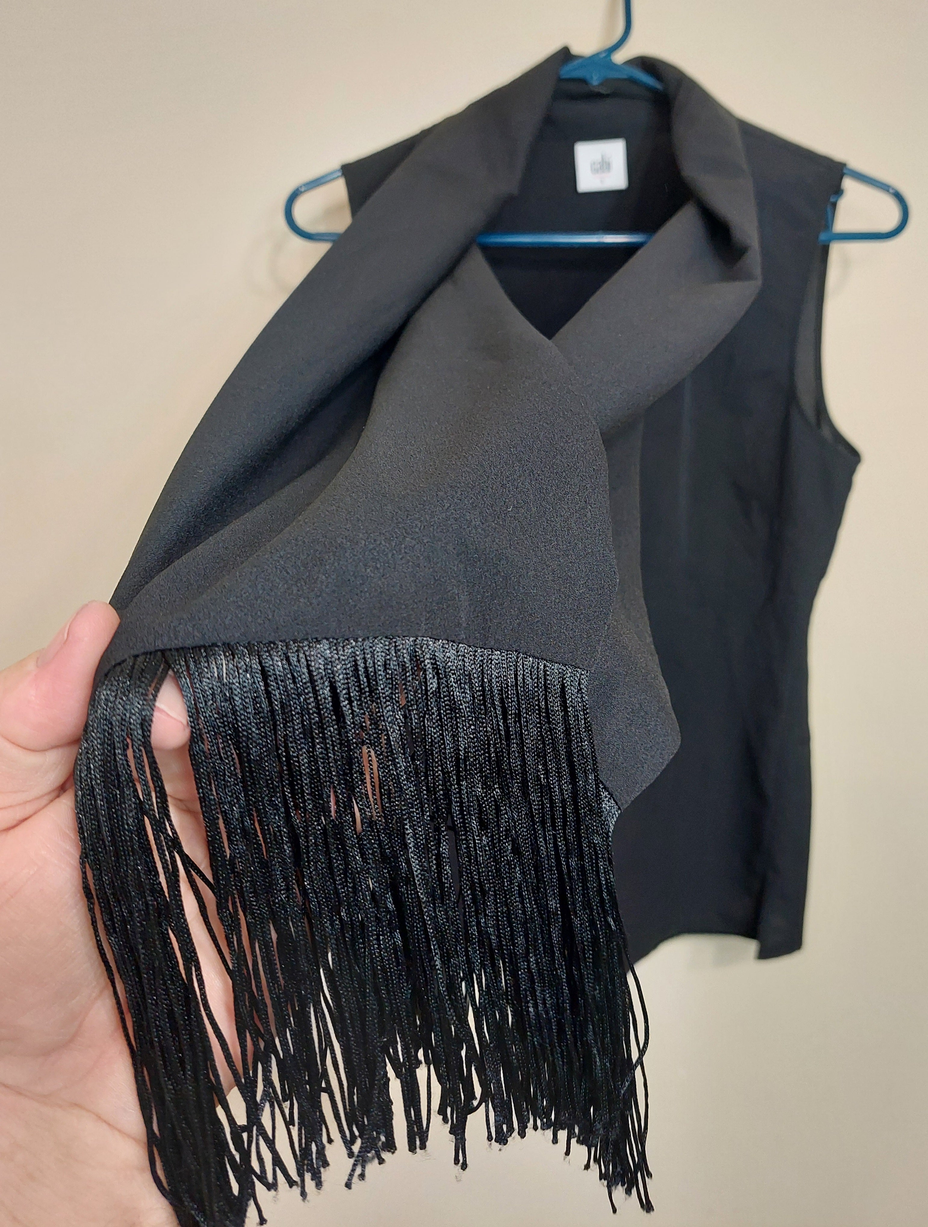 5 11 CAbi California Fringed-Panel Sleeveless V-Neck Blouse Size S