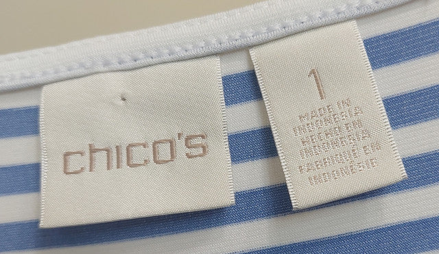 4 21 Chicos 1 Blue White Stripe Cutout Neck Top