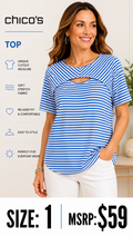 4 21 Chicos 1 Blue White Stripe Cutout Neck Top