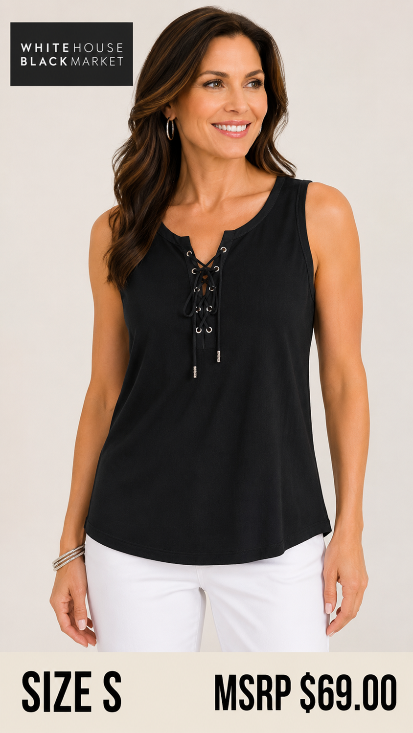 6 11 WHBM size S Black Lace Up Sleeveless Tank Top