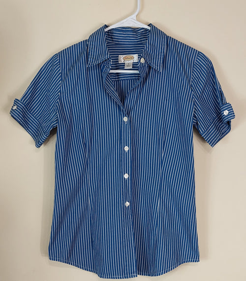 1 14 Talbots Blue Striped Button Up Blouse short Sleeve Size 6