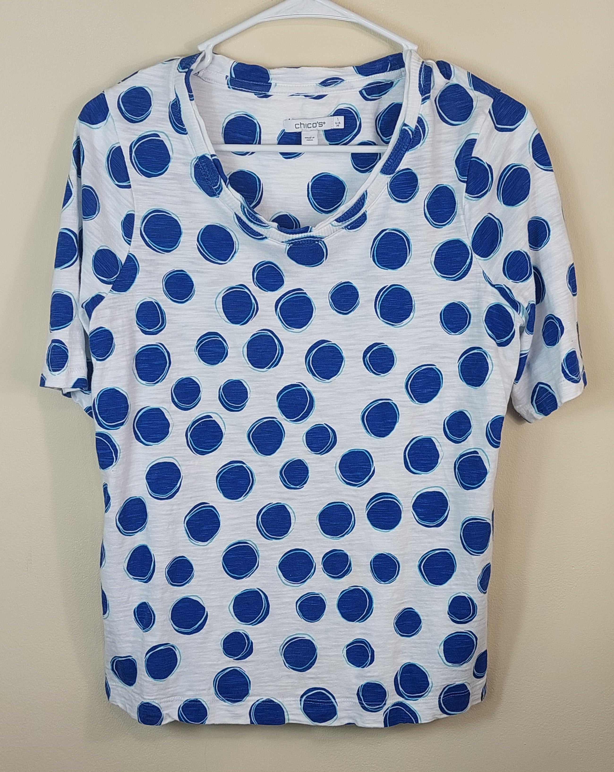 2 12 Chicos Blue Poka Dot Tee Size 1