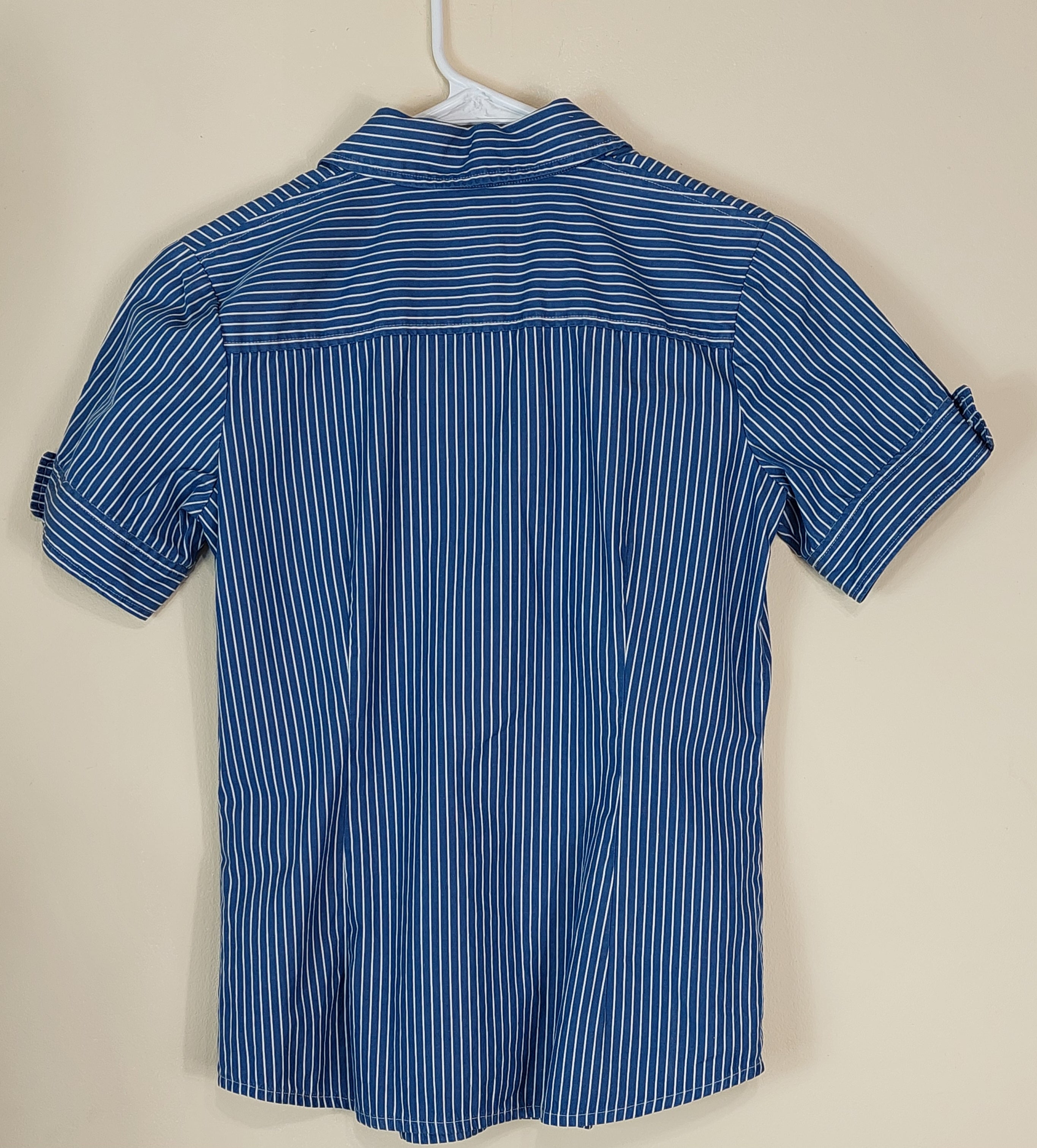 1 14 Talbots Blue Striped Button Up Blouse short Sleeve Size 6