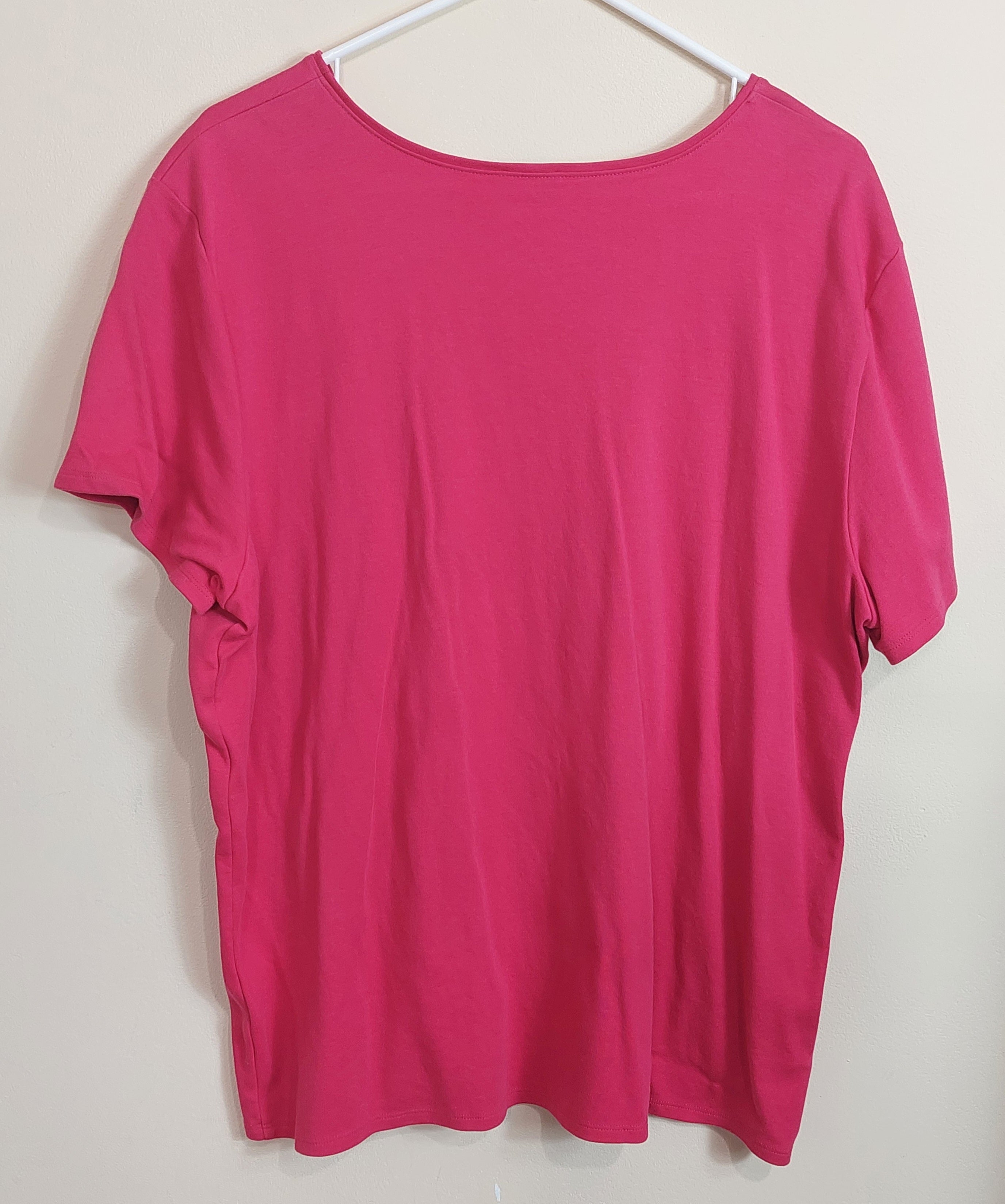 3 42 Eileen Fisher 2X Short Sleeve Tee Fuchsia Pink Solid Knit Relaxed Fit Luxury Basic