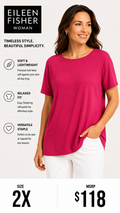 3 42 Eileen Fisher 2X Short Sleeve Tee Fuchsia Pink Solid Knit Relaxed Fit Luxury Basic