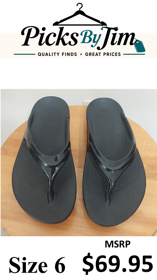 7 12 OOFOS Size 6 Black OOlala Recovery Flip Flops