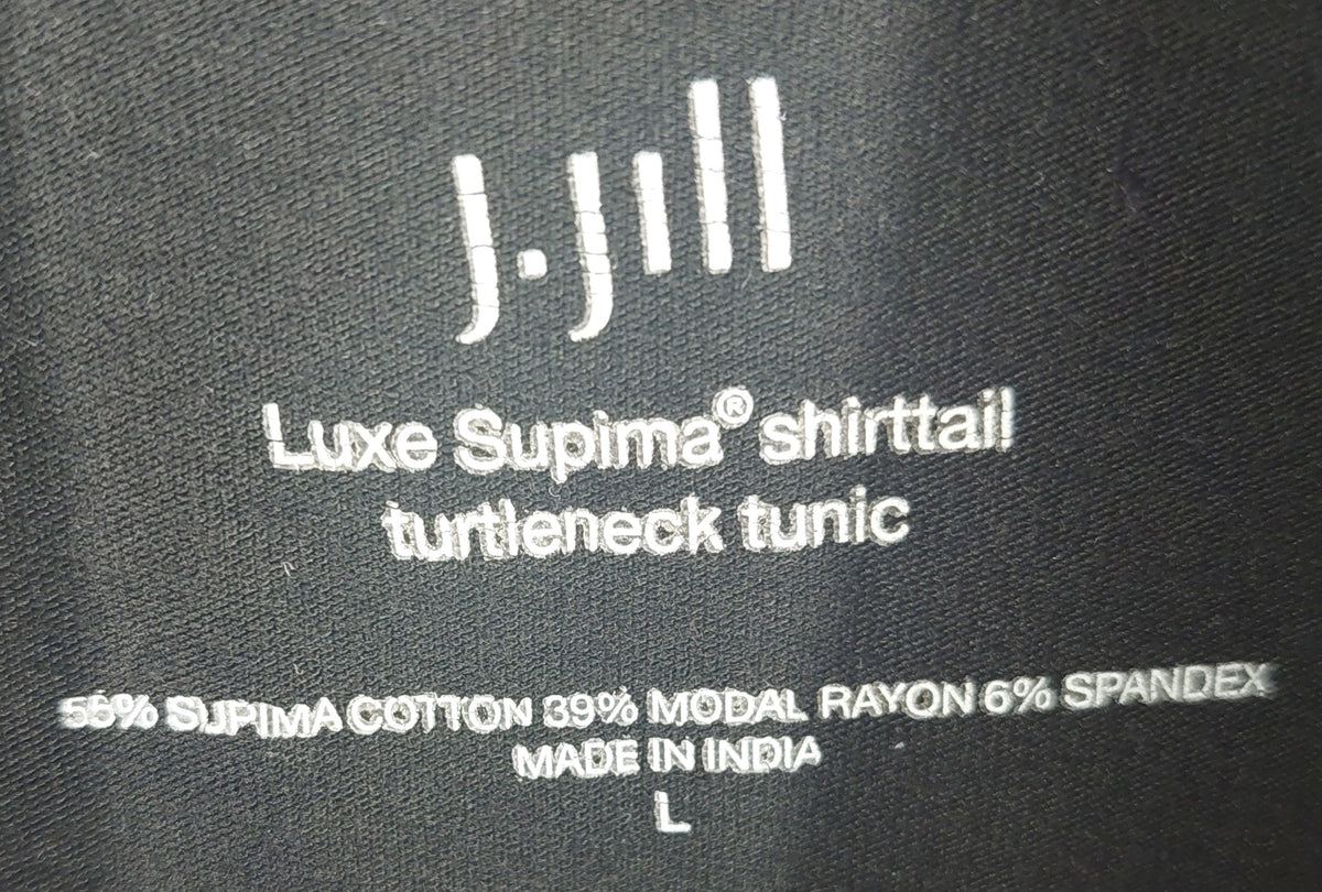 9-12 J.Jill Size Large Black Luxe Supima Shirttail Turtleneck Tunic Top