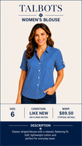 1 14 Talbots Blue Striped Button Up Blouse short Sleeve Size 6