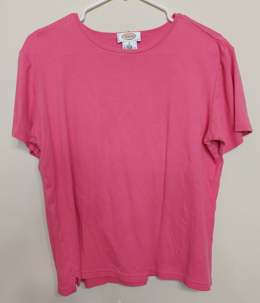 6 13 Talbots M Pink Pima Cotton Short Sleeve Tee Side Slits Classic Top