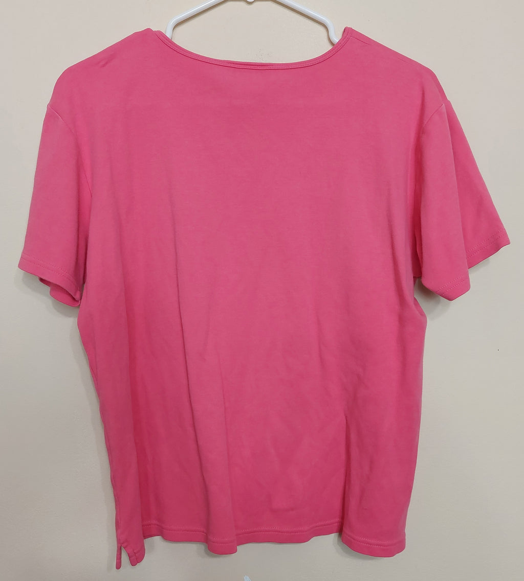 6 13 Talbots M Pink Pima Cotton Short Sleeve Tee Side Slits Classic Top