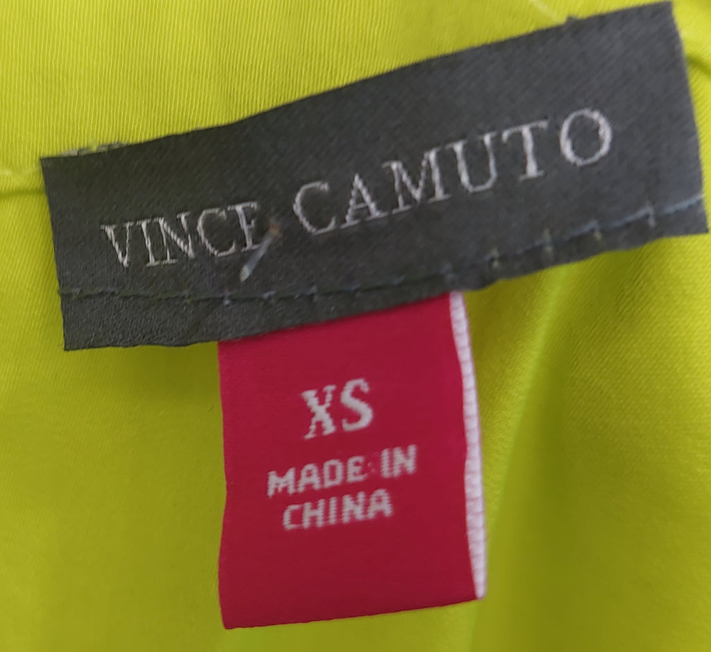 3 33 Vince Camuto XS Blouse Lime Green V Neck Hi Low Hem Roll Tab Sleeve