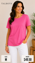 6 13 Talbots M Pink Pima Cotton Short Sleeve Tee Side Slits Classic Top