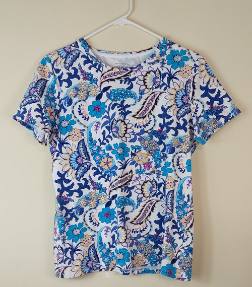 1 17 Talbots Mixed Blue Color Short Sleeve Blouse Size Medium
