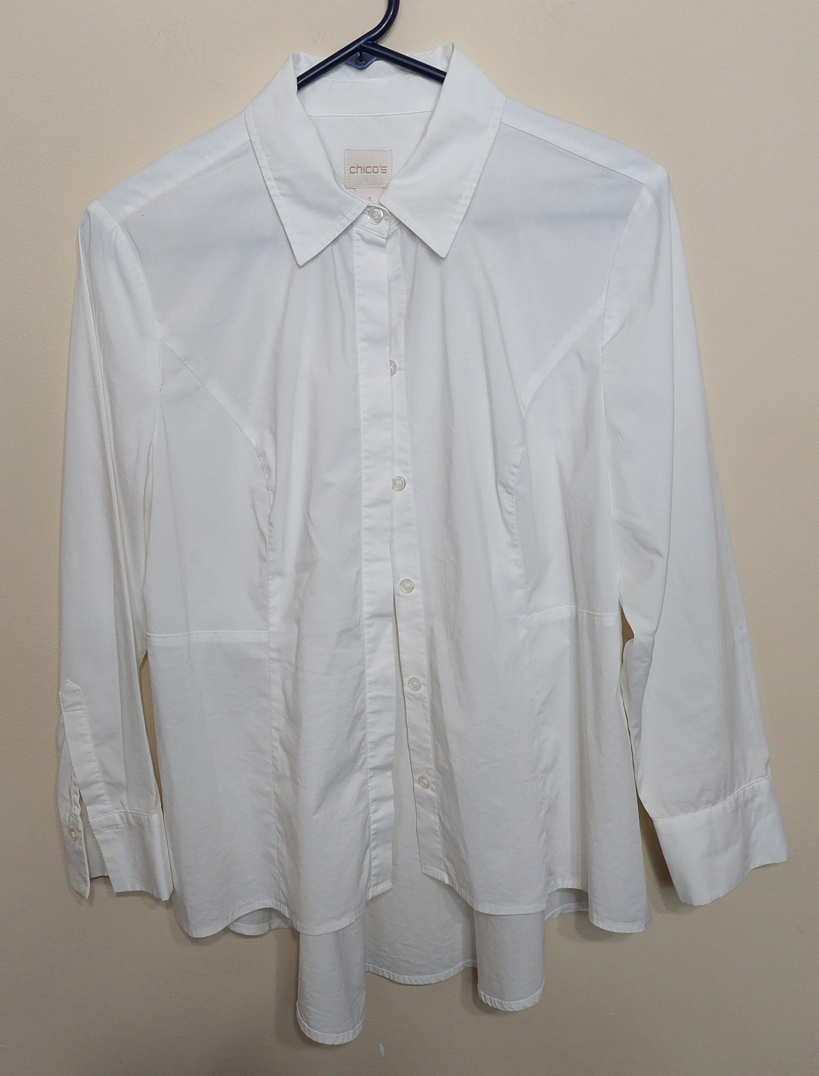 5 14 Chico's No-Iron Travelers Classic White Button-Down Shirt Size 1