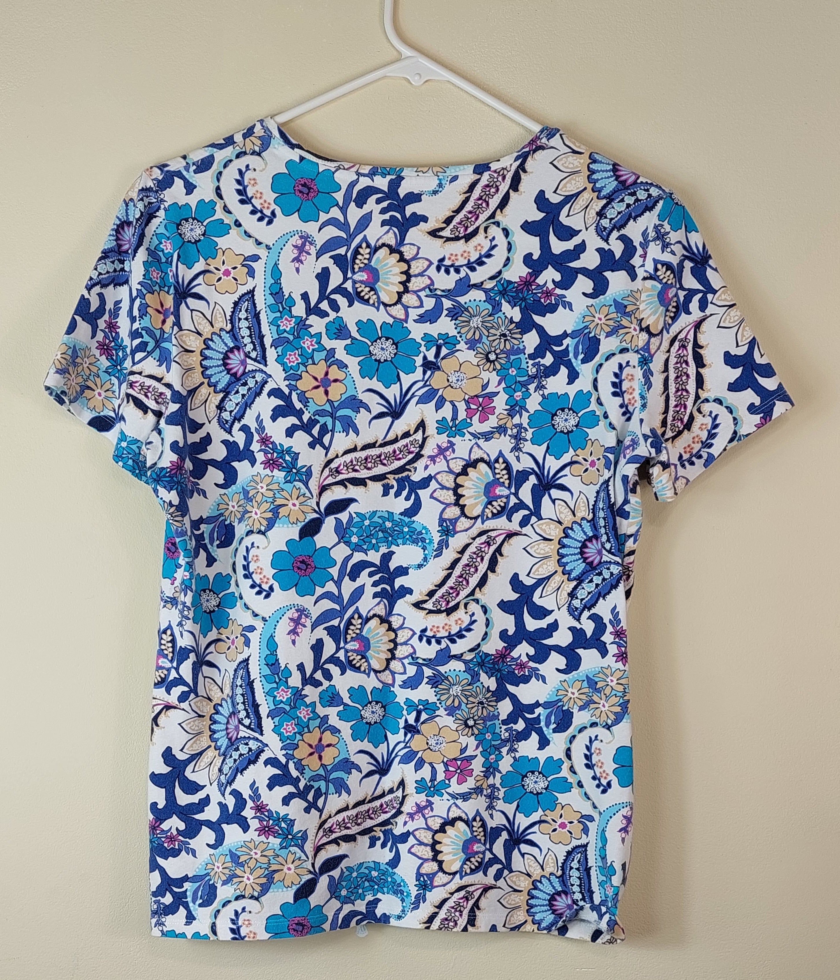 1 17 Talbots Mixed Blue Color Short Sleeve Blouse Size Medium