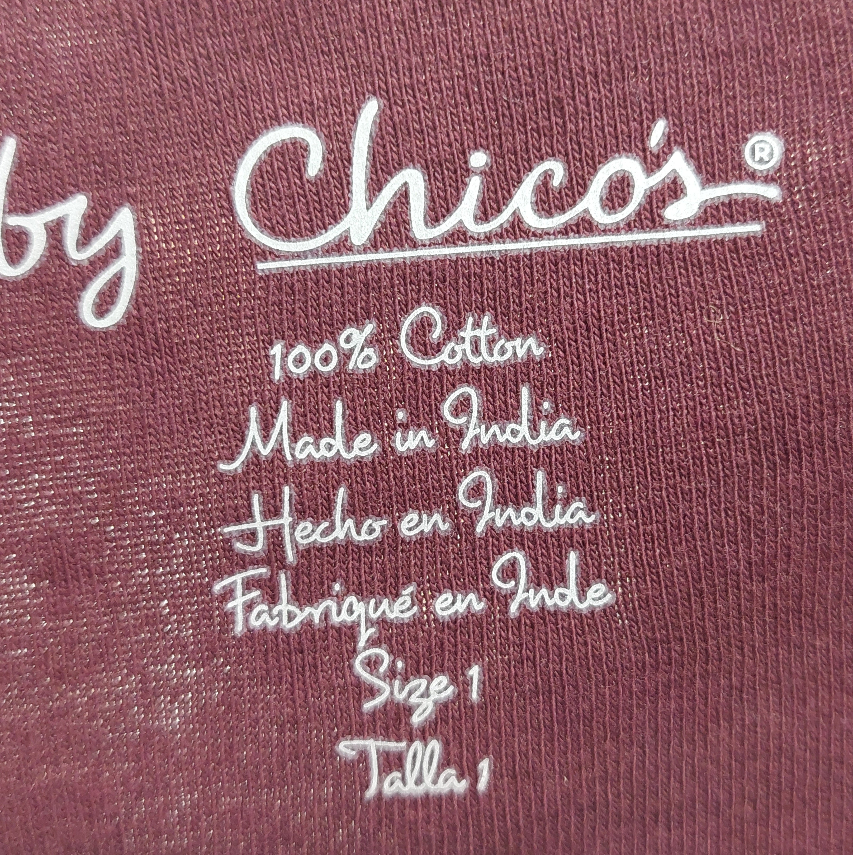 2 08 Chicos Maroon with Stars Long Sleeve Size 1 New with tags