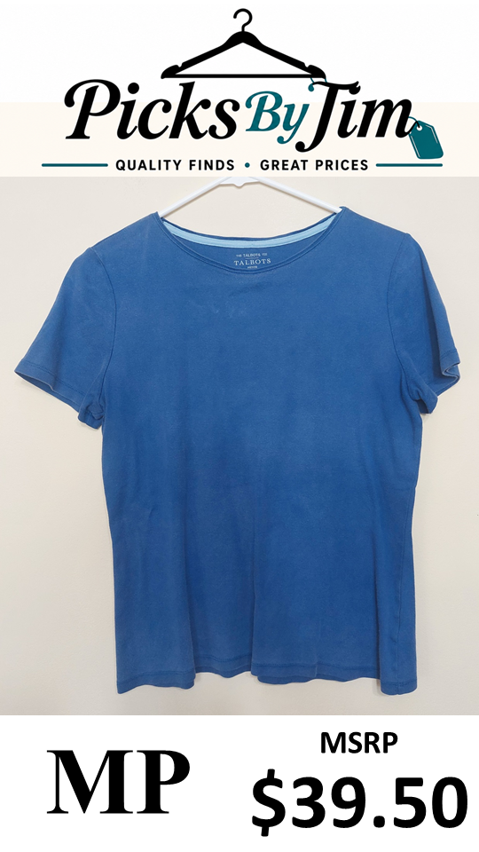 7 14 Talbots Petite Medium Blue Pima Cotton Tee