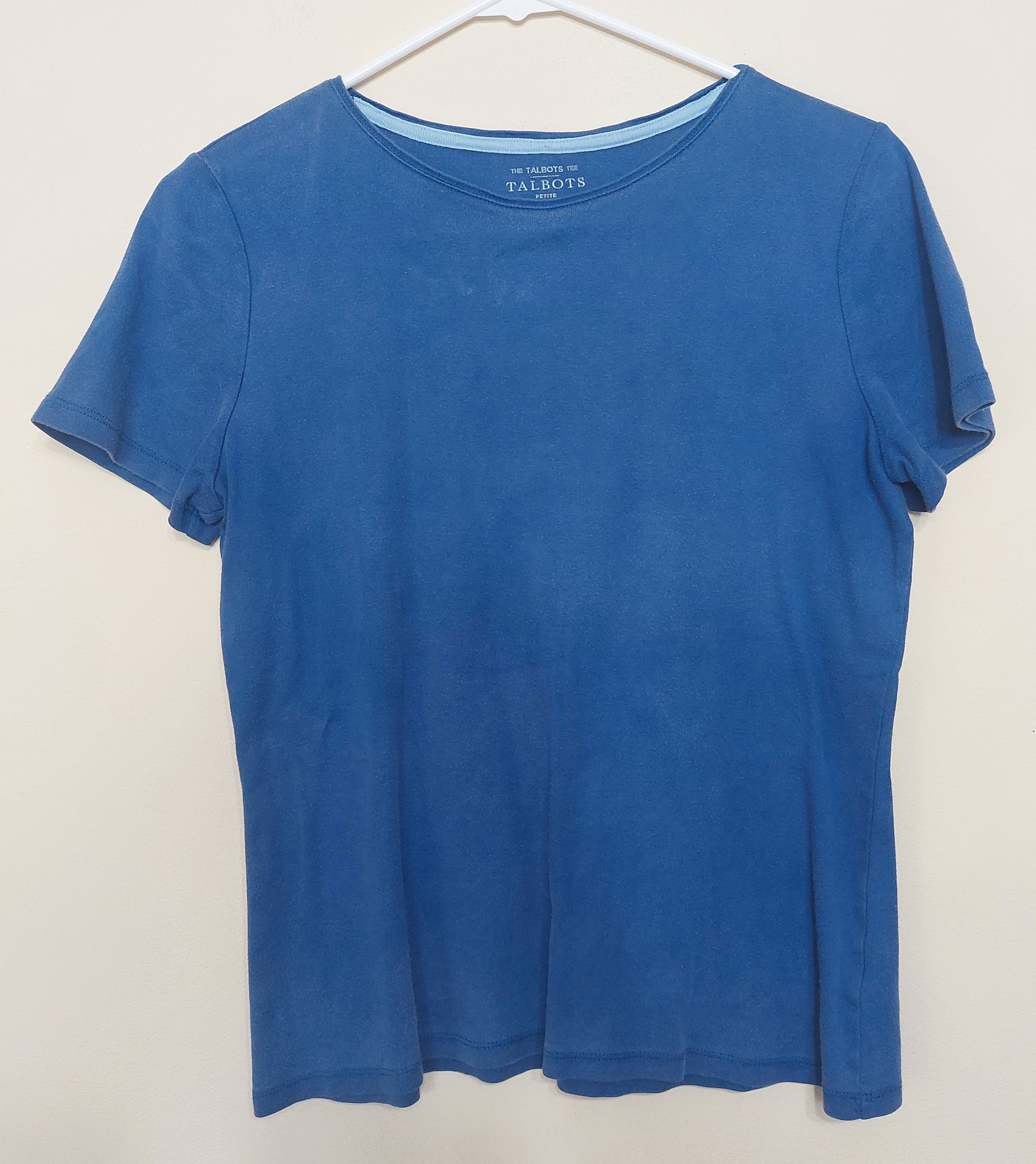 7 14 Talbots Petite Medium Blue Pima Cotton Tee