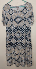 8 14 Chico's Size Large Beige Black Geometric Shift Dress Short Sleeve Knit