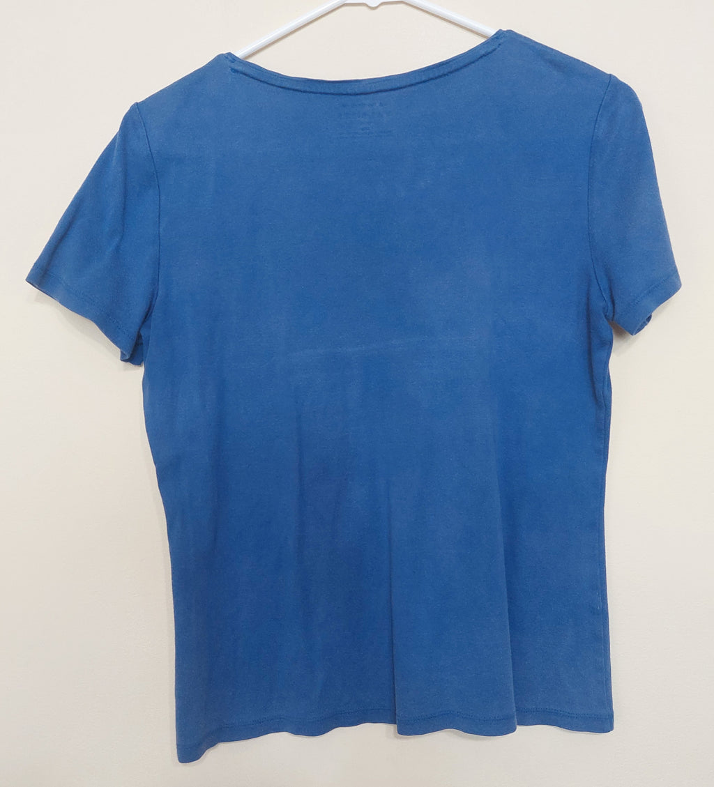 7 14 Talbots Petite Medium Blue Pima Cotton Tee