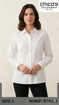 5 14 Chico's No-Iron Travelers Classic White Button-Down Shirt Size 1