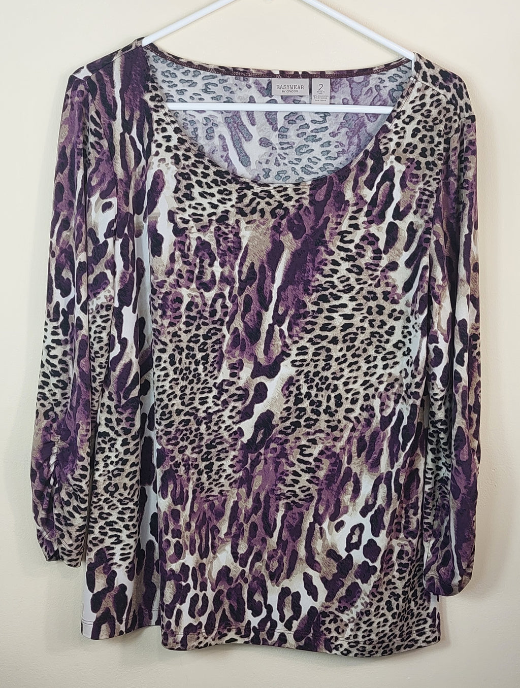 2 24 Chicos purple black brown animal print Tee long sleeve Size 2