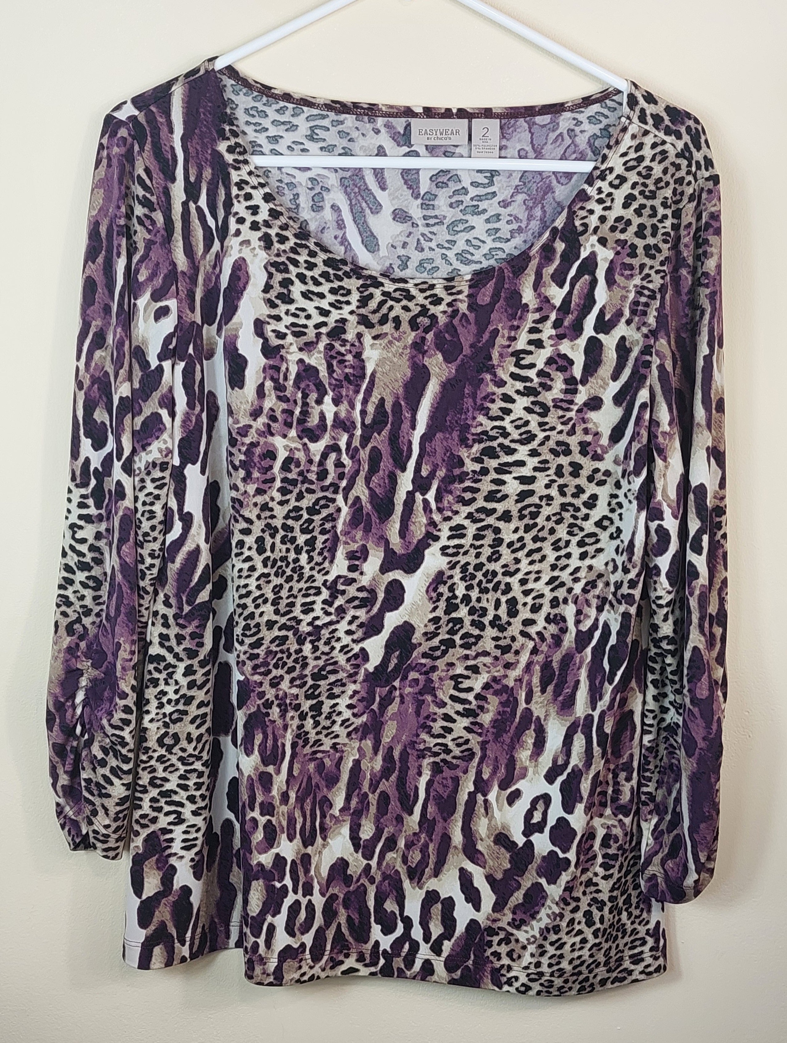 2 24 Chicos purple black brown animal print Tee long sleeve Size 2