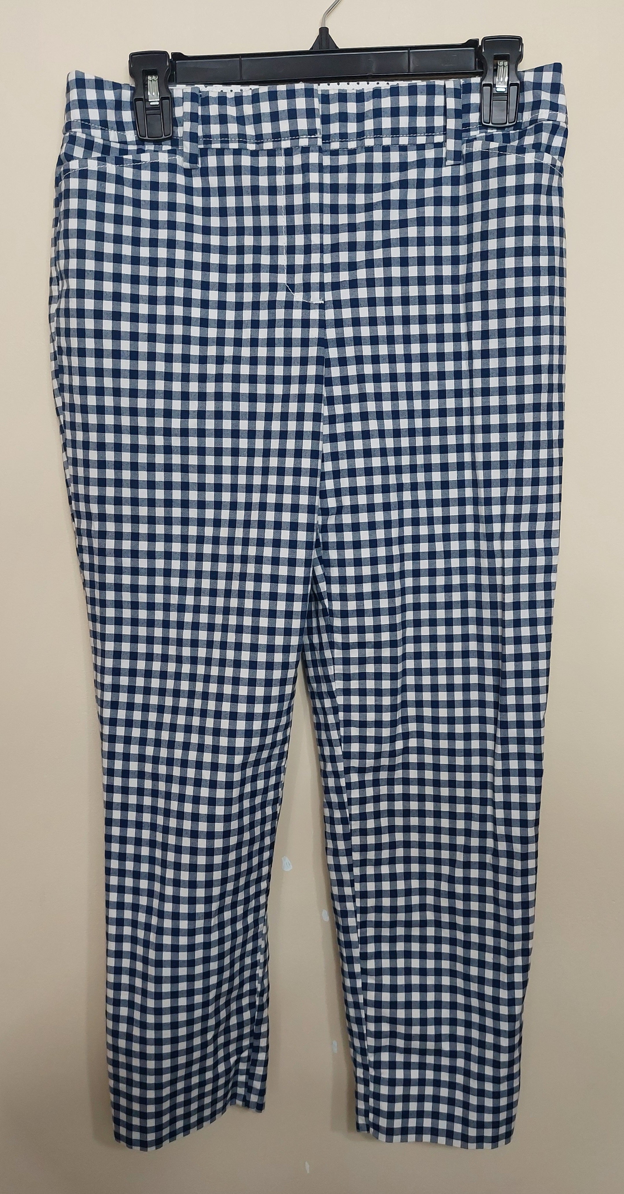 5 15 Talbots Perfect Crop Gingham Pants Navy/White Size 2