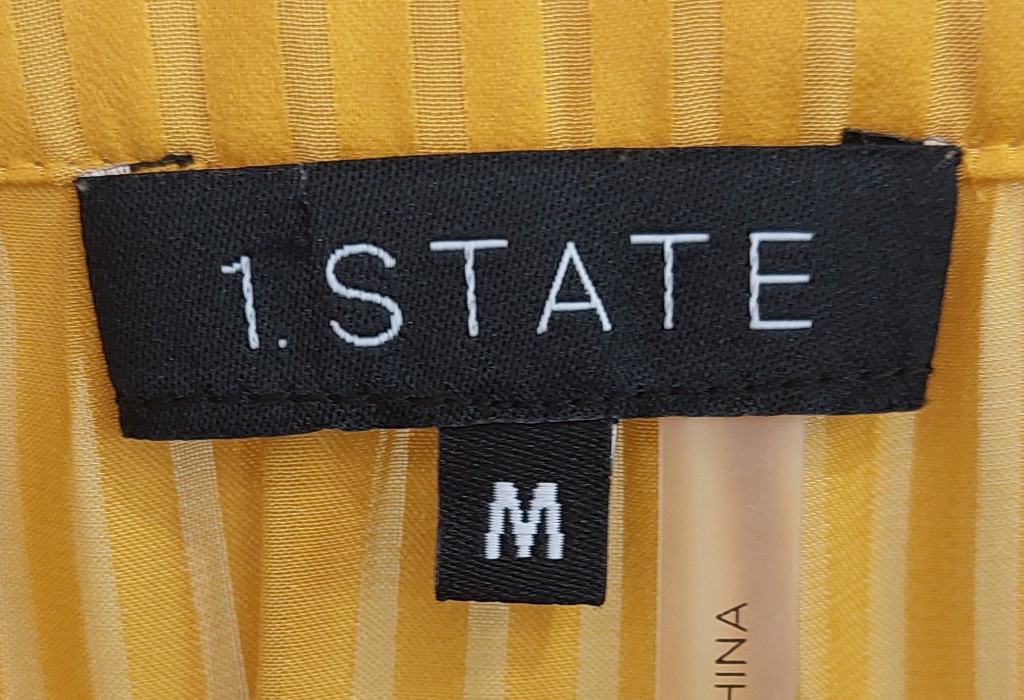 3 28 1.STATE M Blouse Mustard Yellow Vertical Stripe Texture  Button Front Long Sleeve  Elegant Career to Casual Style