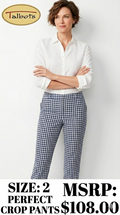 5 15 Talbots Perfect Crop Gingham Pants Navy/White Size 2