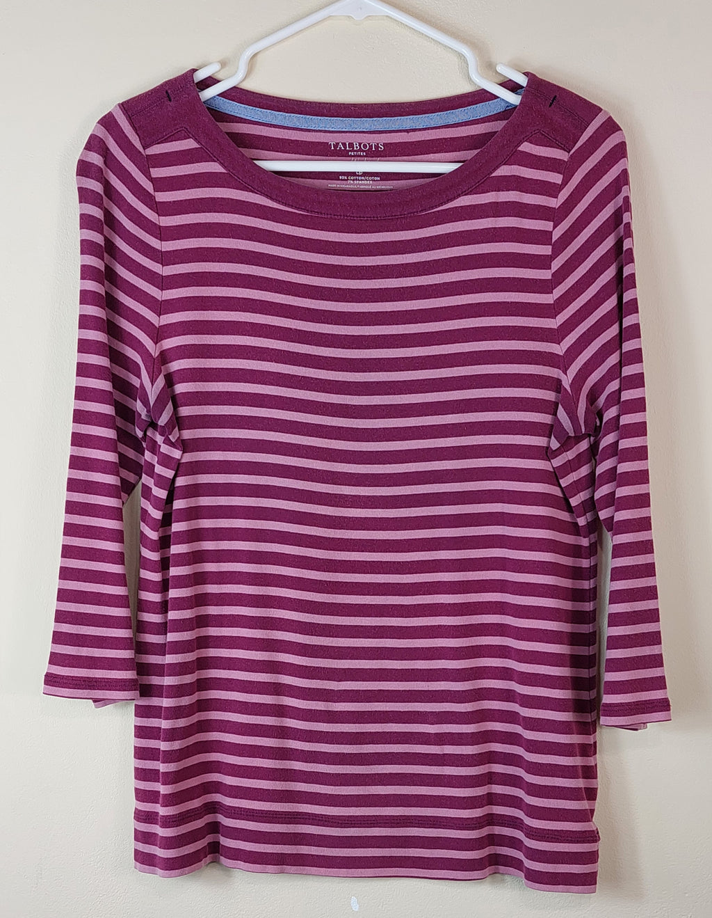 1 19 Talbots Stripe Maroon Blouse Size Large Petite