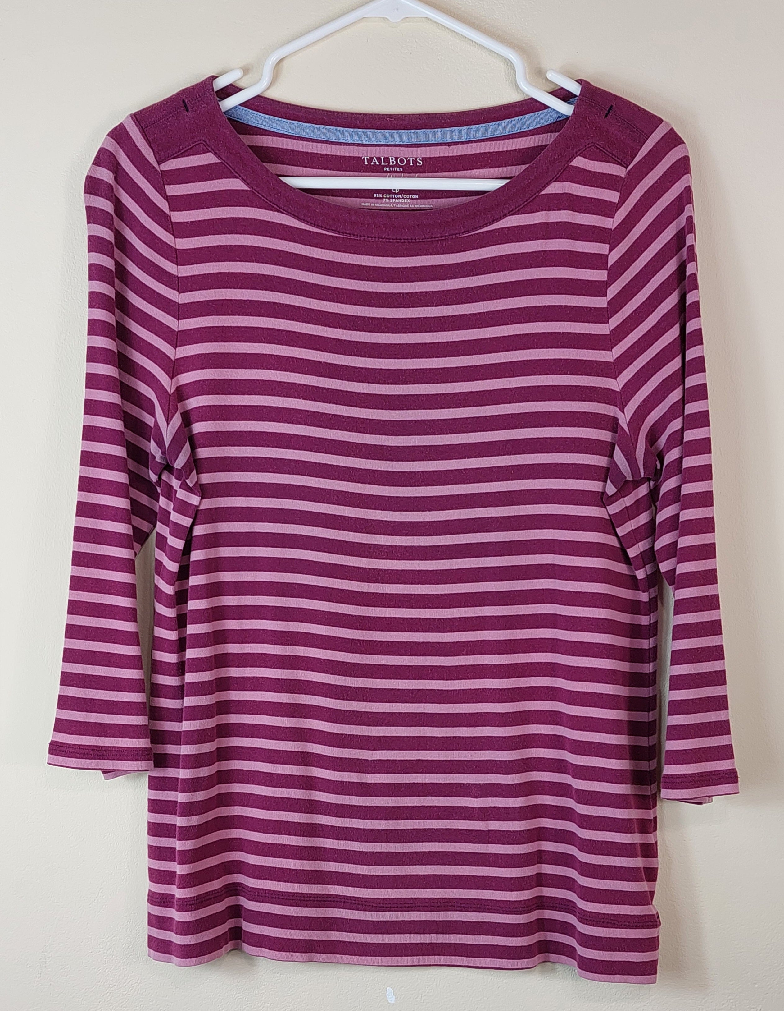 1 19 Talbots Stripe Maroon Blouse Size Large Petite