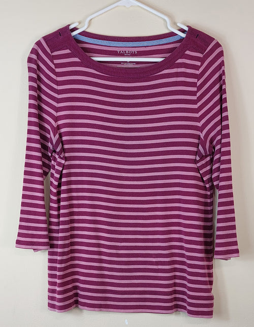 1 19 Talbots Stripe Maroon Blouse Size Large Petite