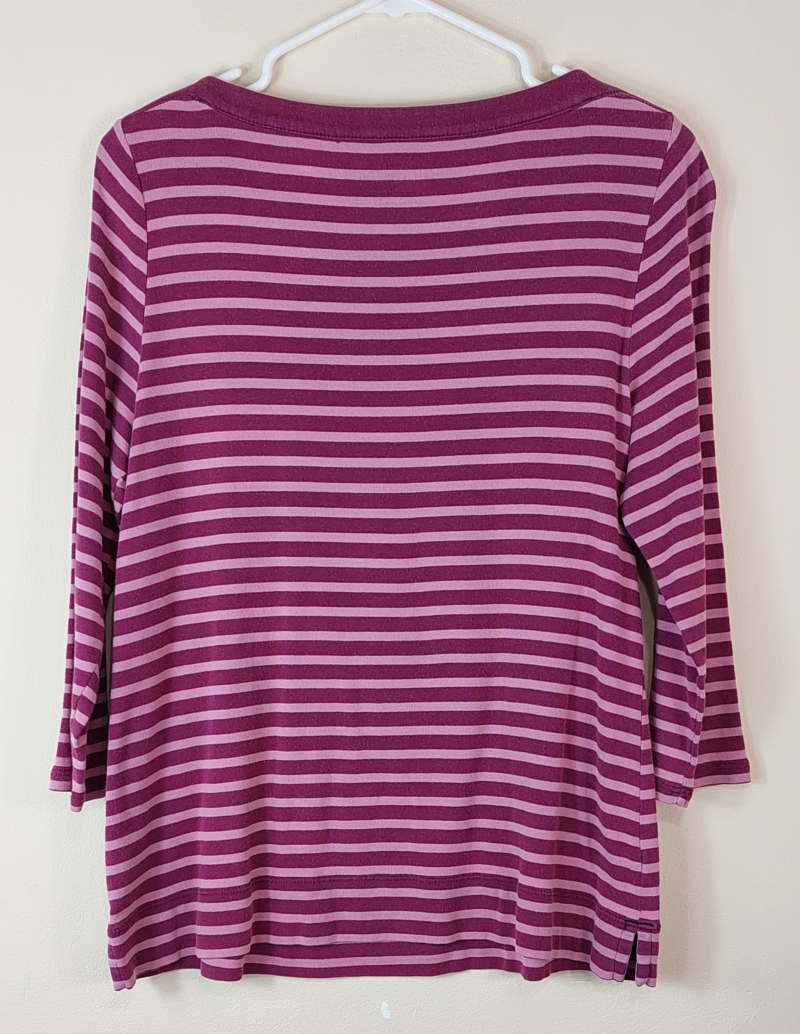 1 19 Talbots Stripe Maroon Blouse Size Large Petite