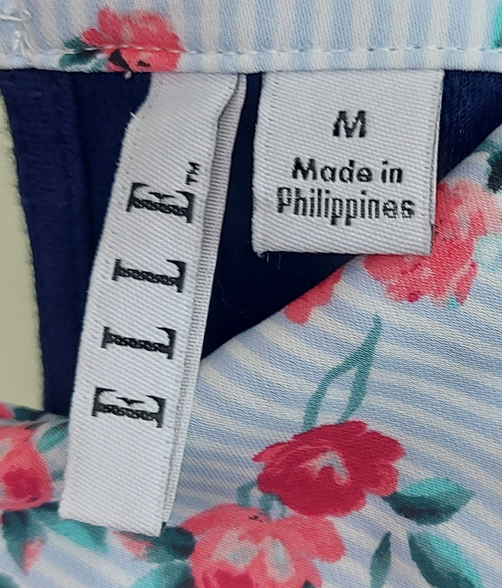 3 25 Elle M Layered Blouse Top Navy Blue, Light Blue, Pink Floral Collar Layered Look Top  Peter Pan Collar