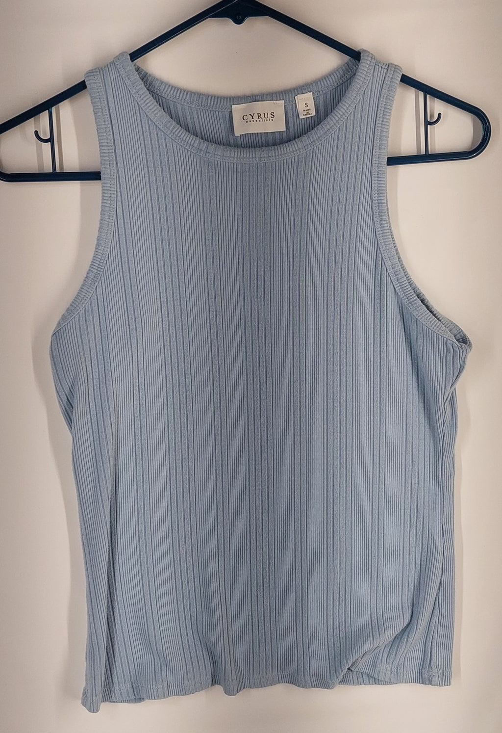 8-16 Cyrus Essentials Size S Light Blue Ribbed Sleeveless Tank Top Stretch Casual